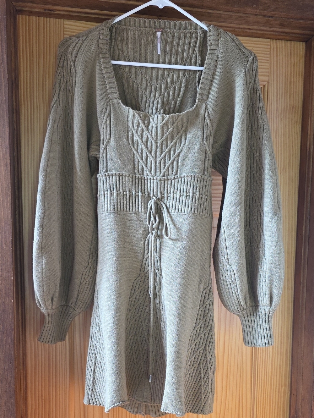 Free People Olive Green Cable Knit Long-Sleeve Sweater Dress
